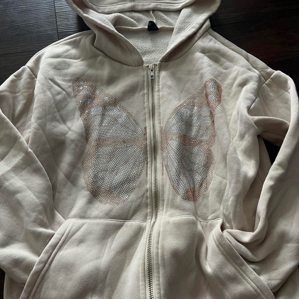 SHEIN Women's Cream and Pink Hoodie